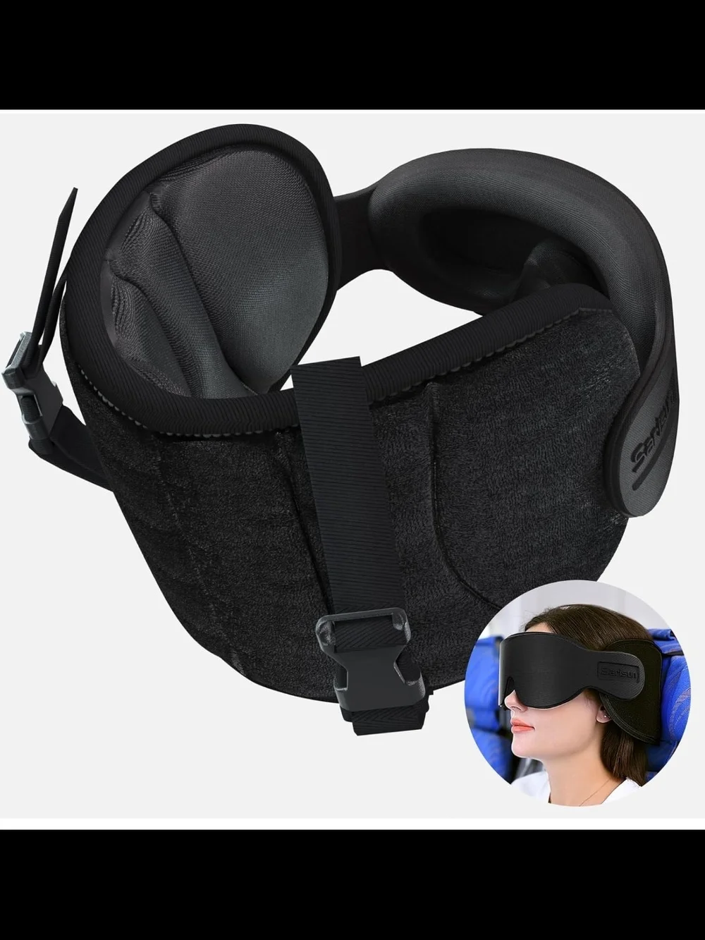 Black Travel Eye Mask with Head Support